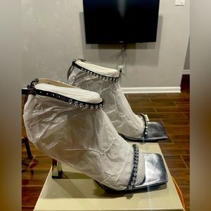 Rhinestone Studded Stilettos in Silver Leather